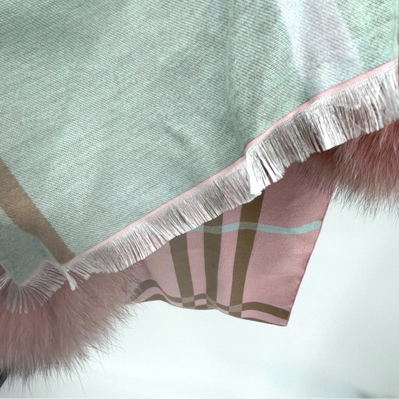Peter Glenn Reversible Plaid Scarf Wrap w/ Fox Fur Pom-poms - Picture 7 of 7